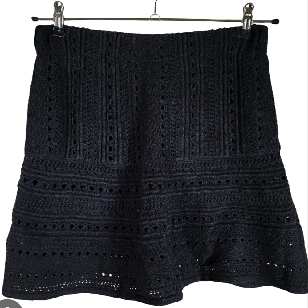 ZARA KNIT - Black Textured Pointelle/Crochet Lined Mini Skirt - Size US S